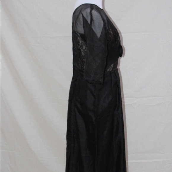Vintage 50s Black Silk Organza Dress w/Lace